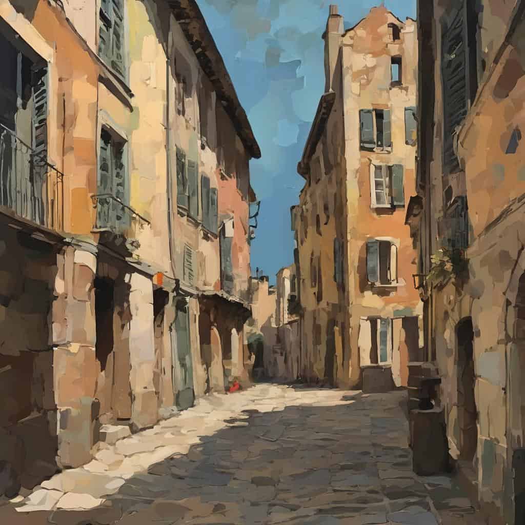 Ζωγραφική νεροχρώματα σε παραδοσιακή γαλλική πόλη, τεχνική και ευαισθησία στην τέχνη.