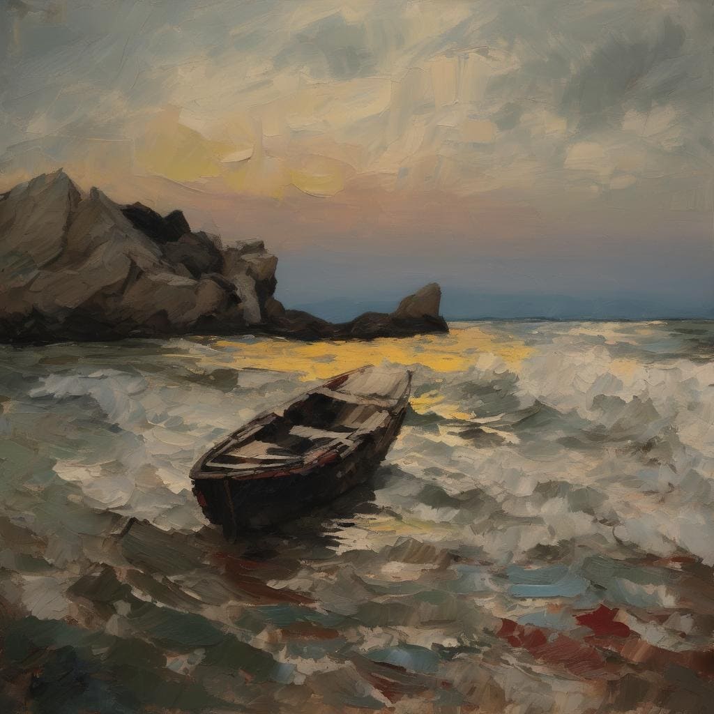 Γραφικό τοπίο με νεροχρώματα, βάρκα στην παραλία, τεχνική και ευαισθησία στη ζωγραφική με νεροχρώματα.