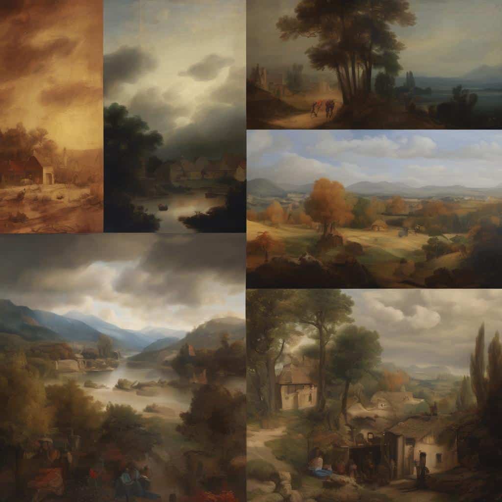 Παλιές τοπικές σκηνές με ελαιογραφίες και νεροχρώματα, αποδίδουν τη γραφική ομορφιά της φύσης και την ευαισθησία στη ζωγραφική.